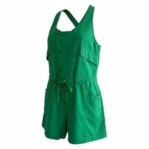 Elevenses Green Drawstring Overall Shorts Romper Women’s Size Large